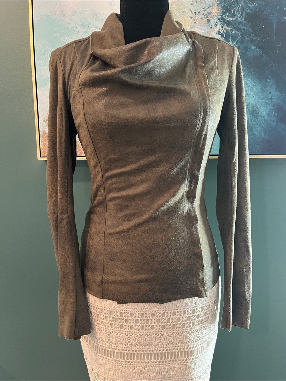 Zara Olive Green Cowl Neck Moleskin Jacket